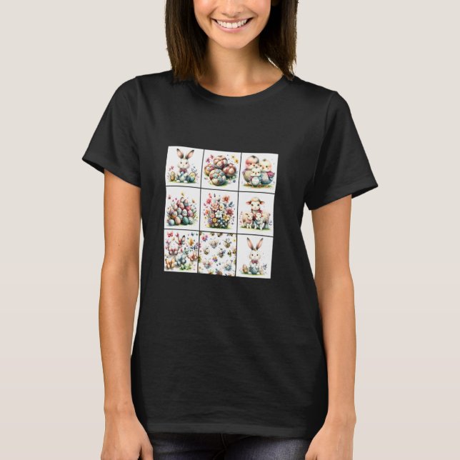 Camiseta Coelho de Páscoa Adorável com Ovos e Pintinhos Del (Frente)