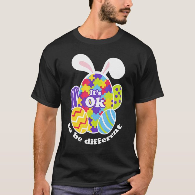 Camiseta Coelho de Páscoa Autismo Fofinho Quebra-Cabeça de  (Frente)