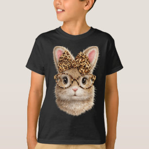 Camiseta Coelho de Páscoa com Óculos de Leopardo Arco Fofo