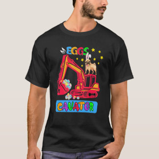 Camiseta Coelho de Páscoa Eggscavator Pug Cão Em Escavadeir