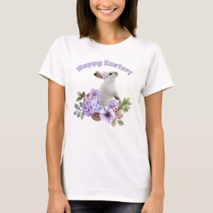Camiseta Coelho de Páscoa em aquarela fofa com flores