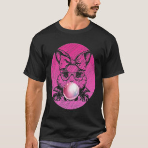 Camiseta Coelho de Páscoa Fofo dos Anos 50 Soprando Chiclet