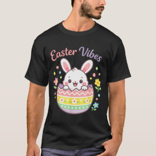 Camiseta Coelho de Páscoa Fofo Em Ovo Vibrações de Páscoa P