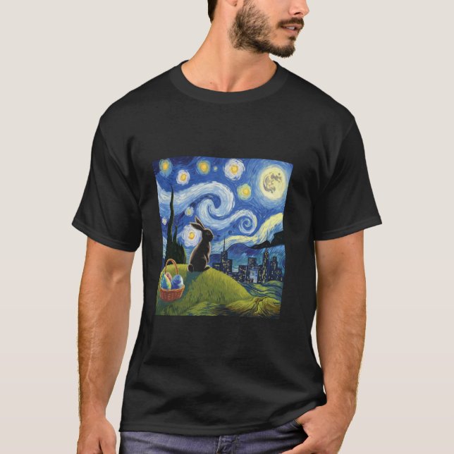 Camiseta Coelho de Páscoa Noite Estrelada Pós-impressionist (Frente)