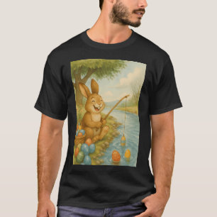 Camiseta Coelho de Páscoa rindo pesca ovos de Páscoa colori