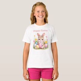 Camiseta Coelho de Páscoa Vintage Pink Blush Aquarela