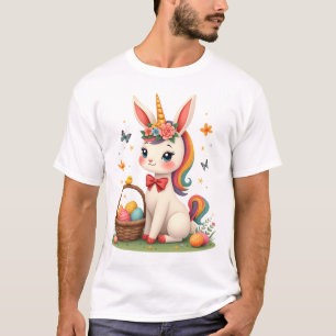 Camiseta Coelho de Páscoa Vintage Unicórnio Floral Pastel C