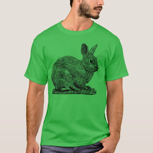 Camiseta Coelho - Desenho do Estilo de Caneta e Tinta (Frente)
