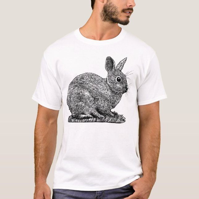 Camiseta Coelho - Desenho do Estilo de Caneta e Tinta (Frente)
