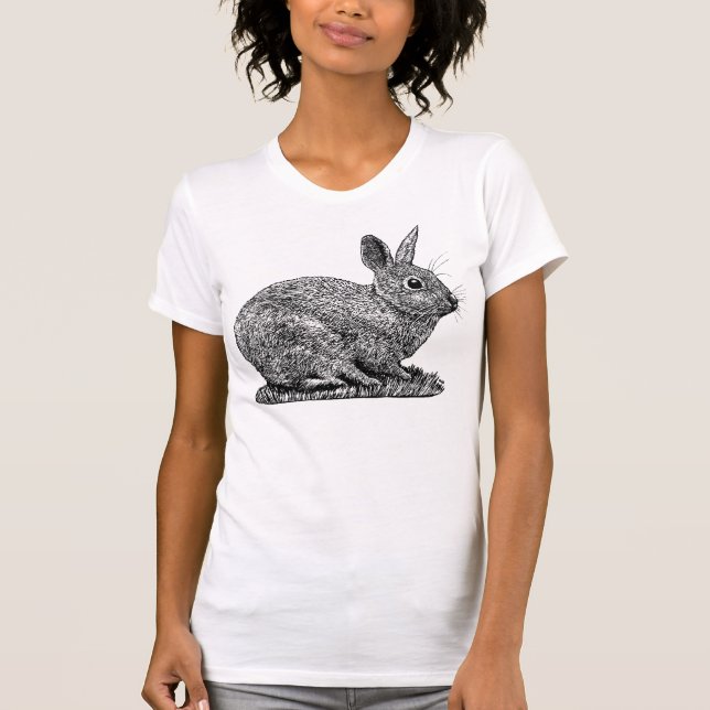 Camiseta Coelho - Desenho do Estilo de Caneta e Tinta (Frente)