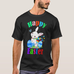 Camiseta Coelho do Dia de Páscoa Ovos Autismo Puzzle K