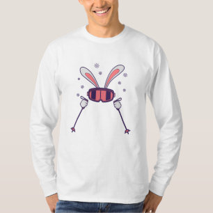 Camiseta Coelho do esqui com bastões de esqui e óculos de