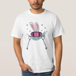 Camiseta Coelho do esqui com óculos de esqui e cachecol