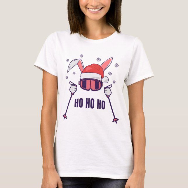 Camiseta Coelho dos Papais noeis de esqui com Santa Hat e b (Frente)