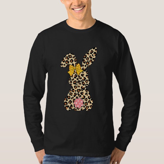 Camiseta Coelho Engraçado Arco-colar-leopardo Dia do Felz p (Frente)