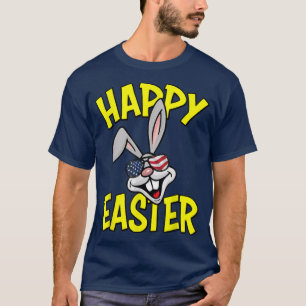 Camiseta Coelho Engraçado com Bandeira Americana Óculos de