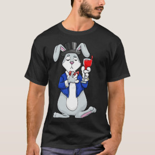 Camiseta Coelho engraçado com jaqueta é vinho bebendo