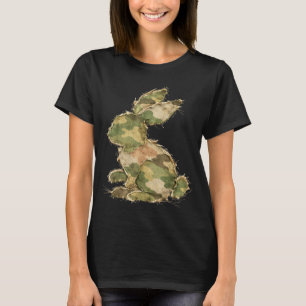 Camiseta Coelho engraçado crochê patchwork camo coelho feli
