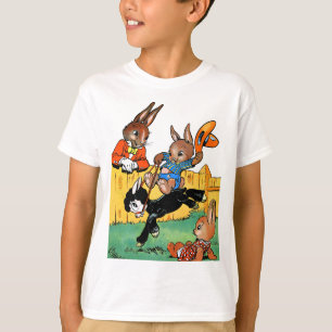 Camiseta Coelho Engraçado Montando um Cachorro Preto Cartoo