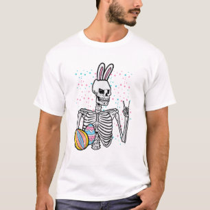Camiseta Coelho Esqueleto de Páscoa Mão de Balanço Rock Men