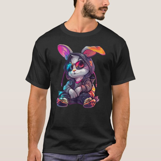 Camiseta Coelho Estilo Cyberpunk Pequeno Coelho Fofinho Inf (Frente)