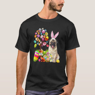 Camiseta Coelho Fawn Pug Cão Ovos Feliz Páscoa Árvore