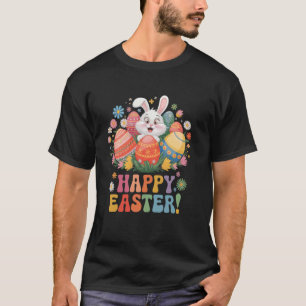 Camiseta Coelho Feliz da Páscoa e Ovos Festivos Crianças
