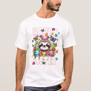 Camiseta Coelho Feliz da Páscoa Preguiça Coelho da Páscoa C