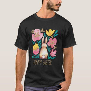 Camiseta Coelho Feliz de Páscoa Floral Primavera Crianças F