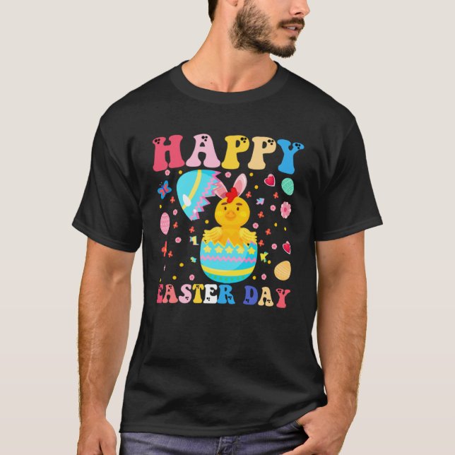 Camiseta Coelho Feliz de Páscoa Frango Dia de Páscoa Groovy (Frente)