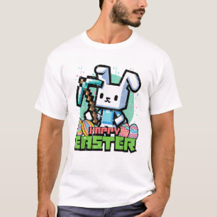 Camiseta Coelho Feliz de Páscoa Pixel Jogo Jogos Gamer Meni