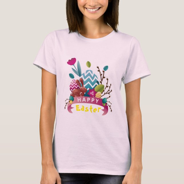 Camiseta coelho felz pascoa, design de ovo (Frente)