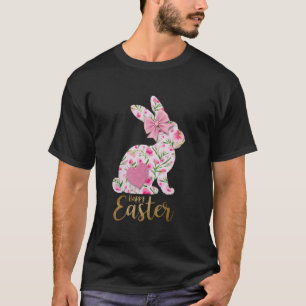 Camiseta Coelho Floral Feliz Páscoa Arco Coração Mulheres C