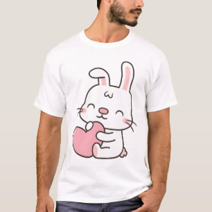 Camiseta Coelho Fofo Abraça Coração Doodle