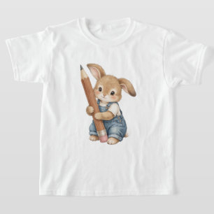 Camiseta Coelho Fofo com Lápis Volta às Aulas Crianças
