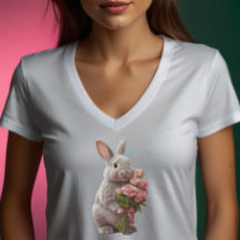  “Coelho Fofo com Rosas Rosas” Adorável Design de 