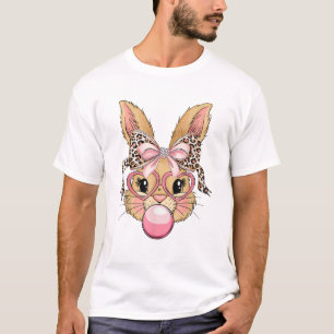 Camiseta Coelho Fofo de Rosto de Coelho Óculos de Leopardo 