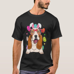 Camiseta Coelho Fofo do Cão Basset Hound Face Ovos de Pásco