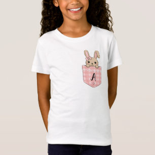 Camiseta Coelho Fofo Espiando do Bolso com Inicial