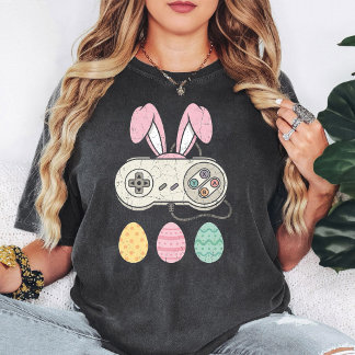Camiseta Coelho Gamer de Páscoa Controles Retro & Ovos