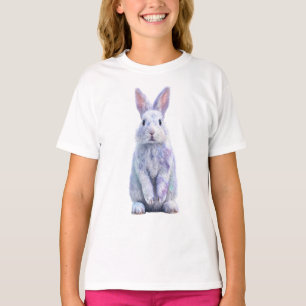 Camiseta Coelho Infantil de Pé em Aquarela Pastel Etérea