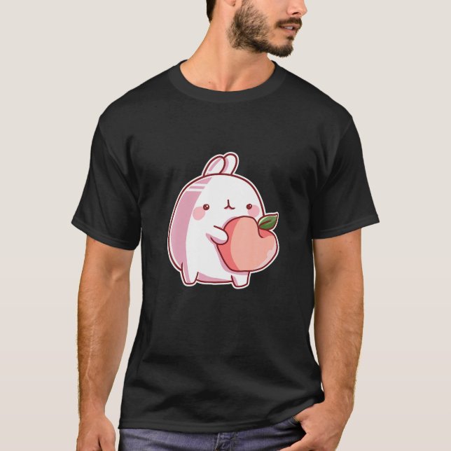 Camiseta Coelho Kawaii com pêssego para animes e fãs de man (Frente)