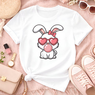 Camiseta Coelho Kawaii Divertido com Bolha de Chiclete