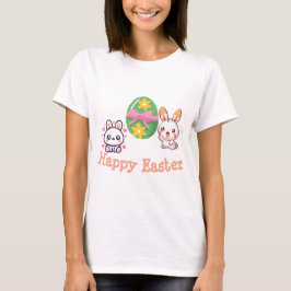 Camiseta Coelho Kawaii Fofo Feliz Páscoa