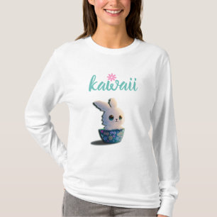 Camiseta coelho kawaii numa tigela decorada com flores