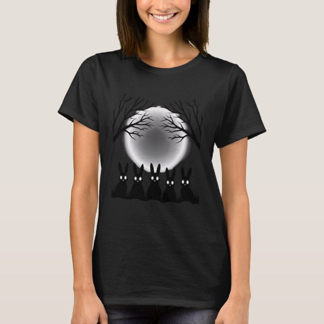 Camiseta Coelho Luar, Noite de Coelho Gótico Sinistro Fofo (Frente)