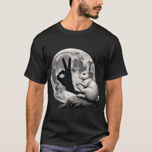 Camiseta Coelho Lunar Engraçado Sombra da Mão Gestual Coelh