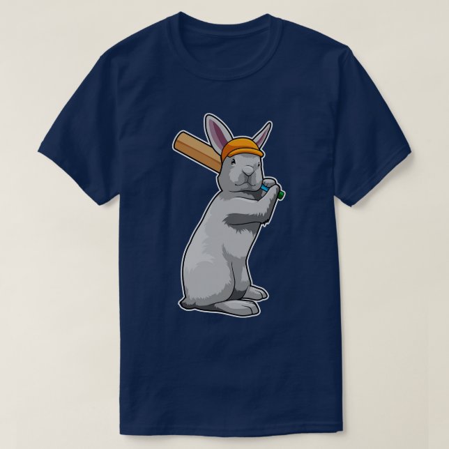 Camiseta Coelho no Cricket com morcego de Cricket (Frente do Design)