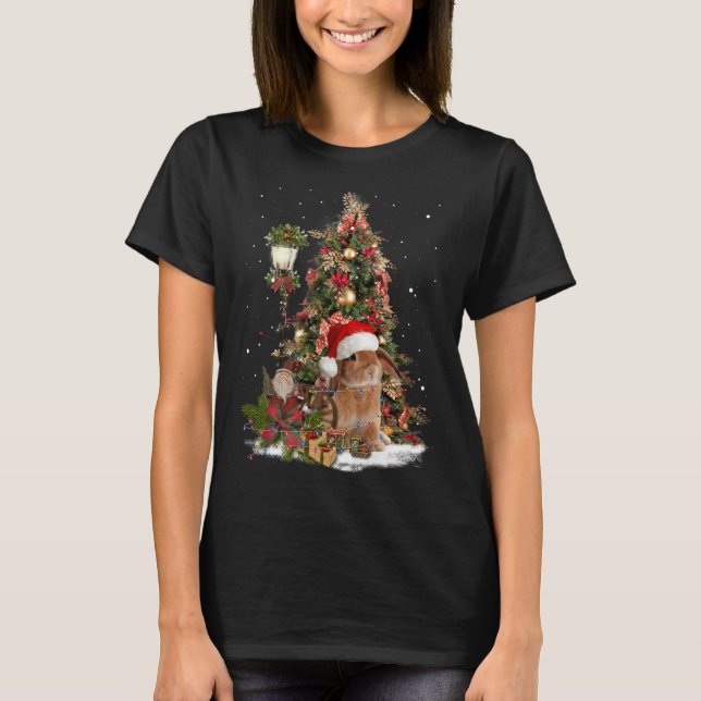 Camiseta Coelho Papai noel Árvore Luzes anãs Lop Dwarf Lop  (Frente)
