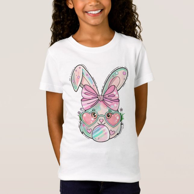 Camiseta Coelho Pastel com Óculos de Coração (Frente)